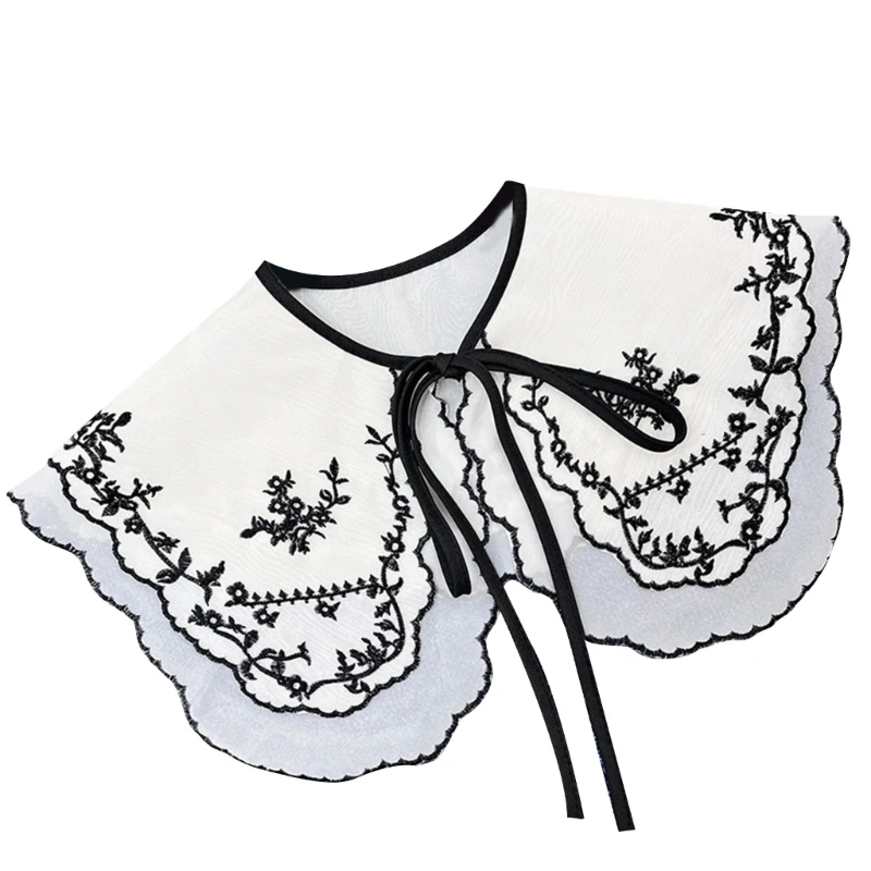 

Dickey Collar Embroidery Collar False Collar Shoulder Wrap Sweater Collar Lace Up Neckline Detachable Collar For Women