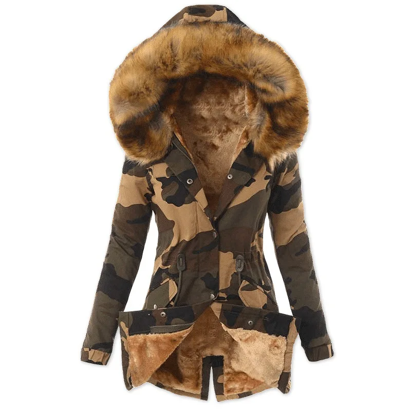2022 Autumn and Winter New Women's Warm Parkas Coat Plus Down Thickened Fur Collar Hooded Camouflage Cotton Jacket Parkas Women