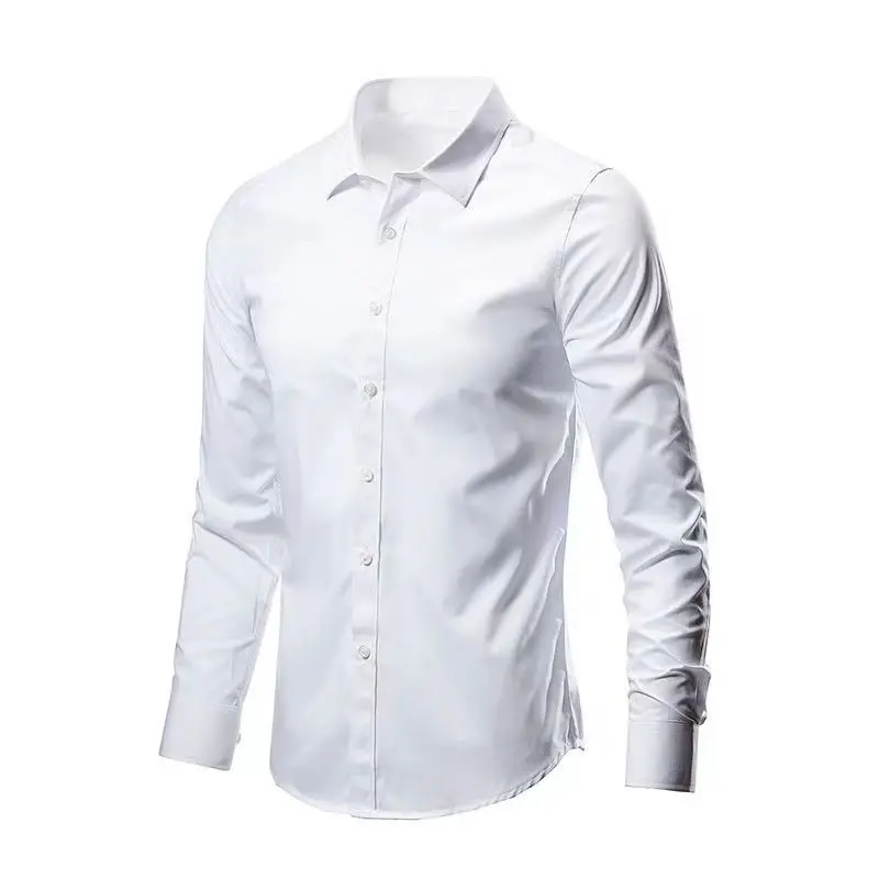 S-4XL Men's Shirt Business Leisure Long Sleeve Shirt Slim Suit Shirt Boutique Long Sleeve Collar T-Shirt Solid Color Joker Shirt