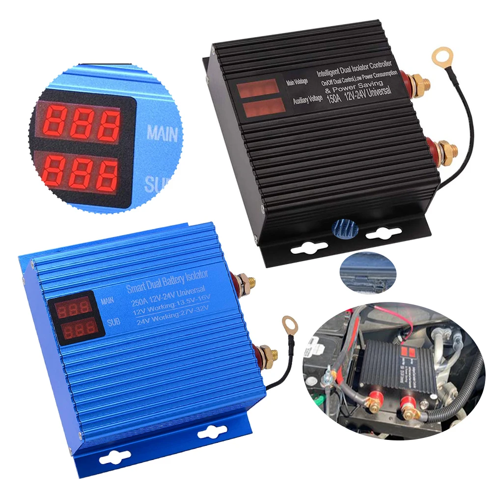 Умный двойной Аккумуляторный изолятор 150/А, универсальный реле напряжения 12 В/24 В для квадроциклов, UTV, домов на колесах, грузовиков, внедорожников