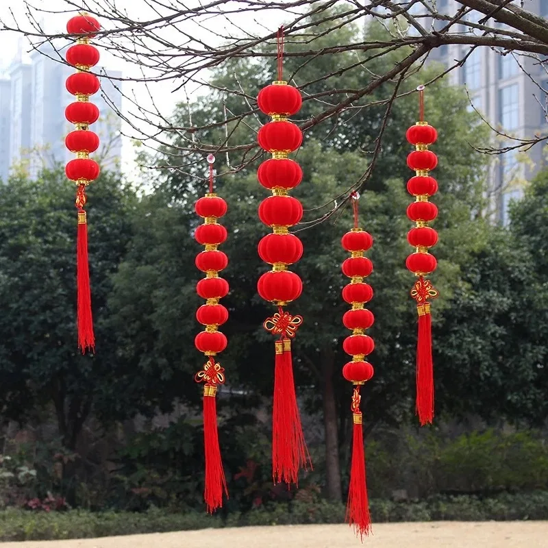 

20/30pcs Flocking Red Lanterns Gift DIY Craft Cute Chinese Plastic Lanterns New Year Decor Festival Party Celebration Home Decor