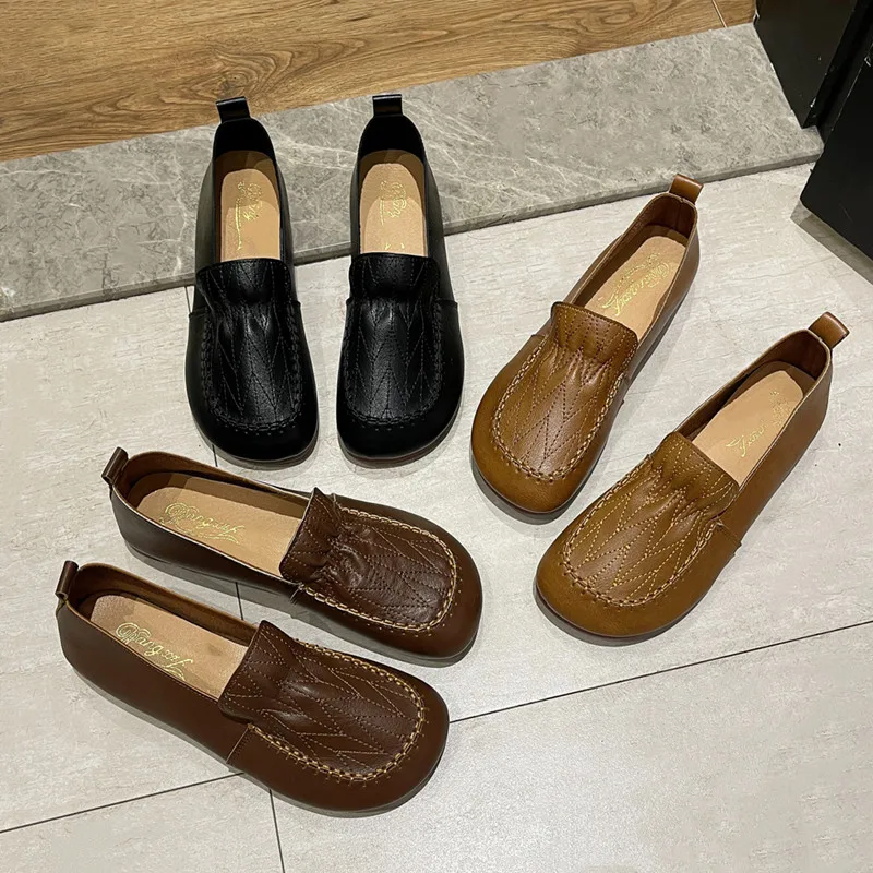 

Driving Shoe Female Footwear Casual Sneaker Round Toe Soft Dress Grandma Nurse Flat Slip-On Rome Rubber Microfiber Basic Lace-Up