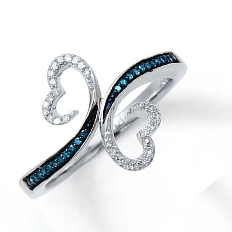 

Fashion Shiny Double Hollow Heart Love Inlaid Crystal Zircon Rhinestone Female Copper Ring for Women Party Jewelry Accessories