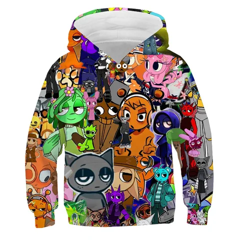 Детские толстовки Sprunki, толстовки с капюшоном с героями мультфильмов « Incredibox», весенне-осенний пуловер с длинными рукавами для мальчиков и девочек, топы, детская одежда