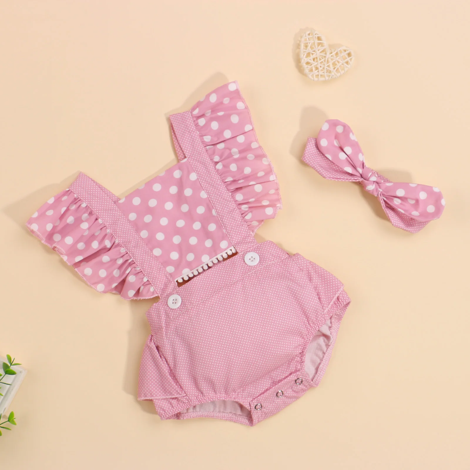 

Летний комплект одежды для маленьких девочек от 0 до 24 месяцев, розовые комбинезоны без рукавов в горошек с квадратным воротником, Комбинезо...