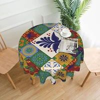 mexican talavera tiles pattern tablecloth round table cover washable polyester table cloth for kitchen party picnic dining decor