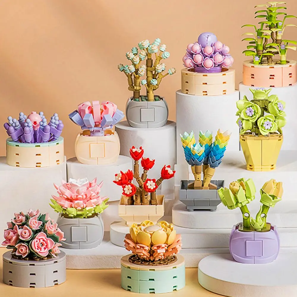 

Creative Flower Bouquet Desktop Succulent Plants Bonsai Decoration MOC Model Building Blocks Toys for Girls Gifts