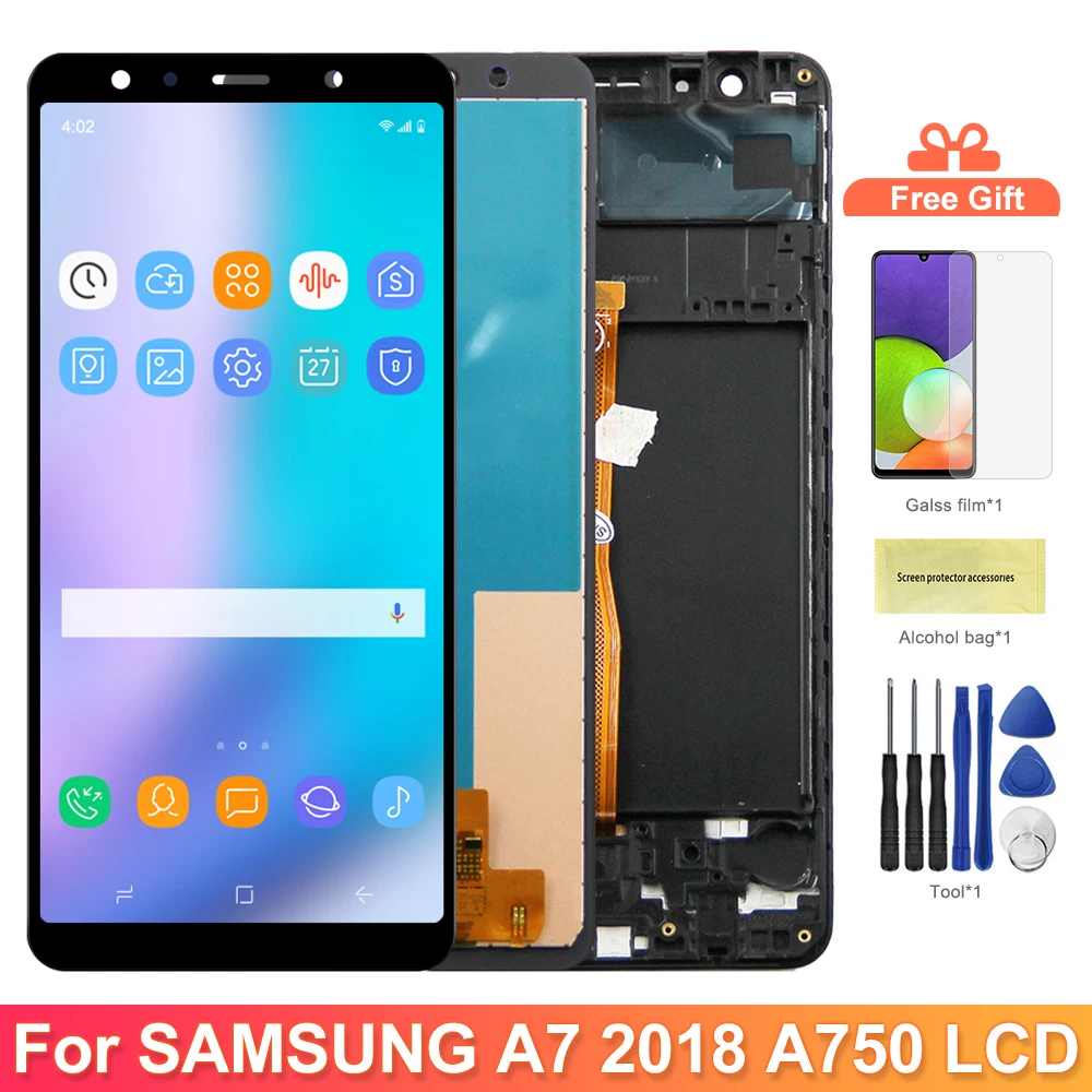 

100% Tested A750 A750F A750FN/DS Display Screen With Frame, for Samsung Galaxy A7 2018 Lcd Display Digital Touch Screen Assembly