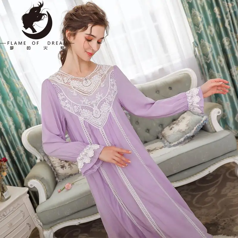 Long Sleeve Cotton Nightgown Women Autumn And Winter Long Dress Sweet Princess Home Clothes Loose Large Size sleepwear