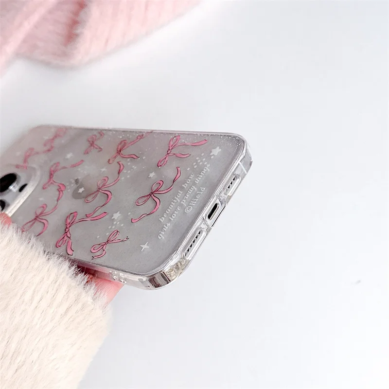 Высококачественный блестящий чехол для телефона с розовой лентой и браслетом