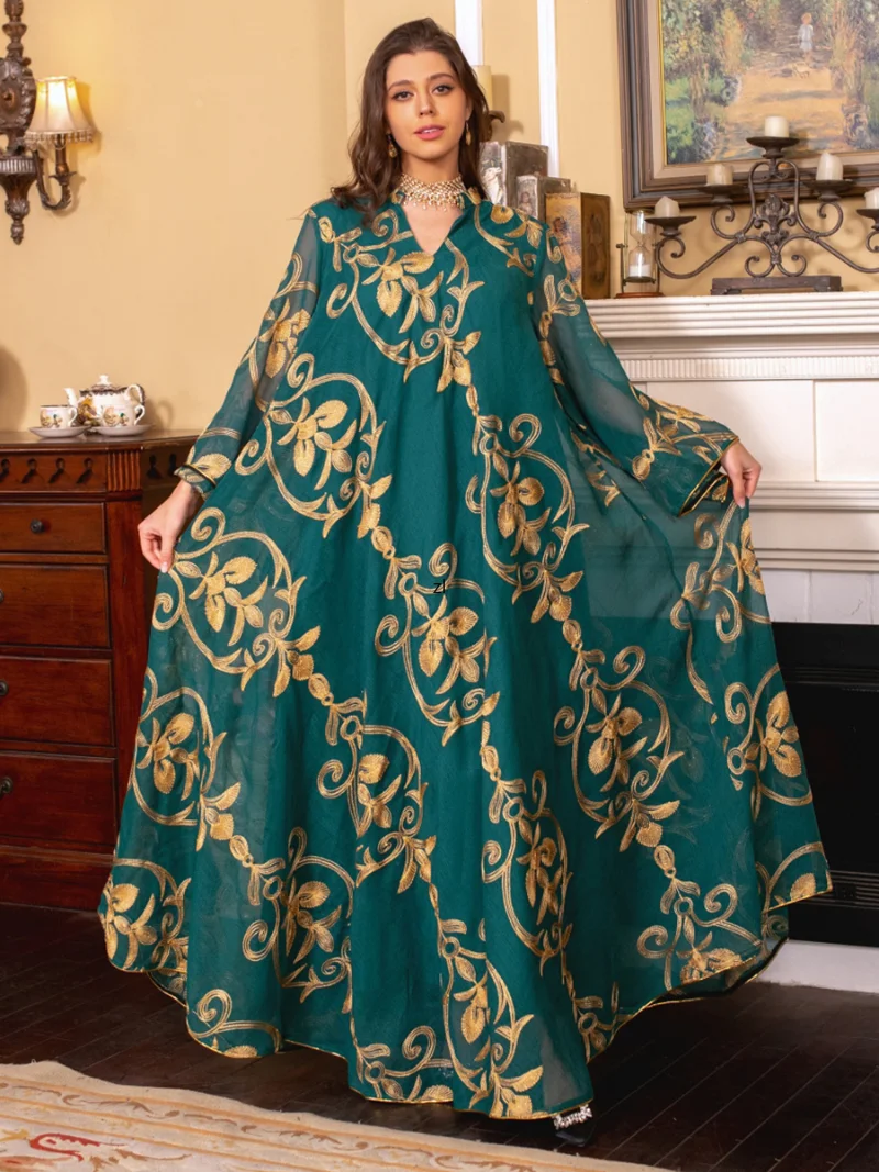 Muslim Woman Abaya Turkey New 2023 Floral Mesh Embroidery Belted Kaftan Big Hem Dress Ramadan Jalabiya
