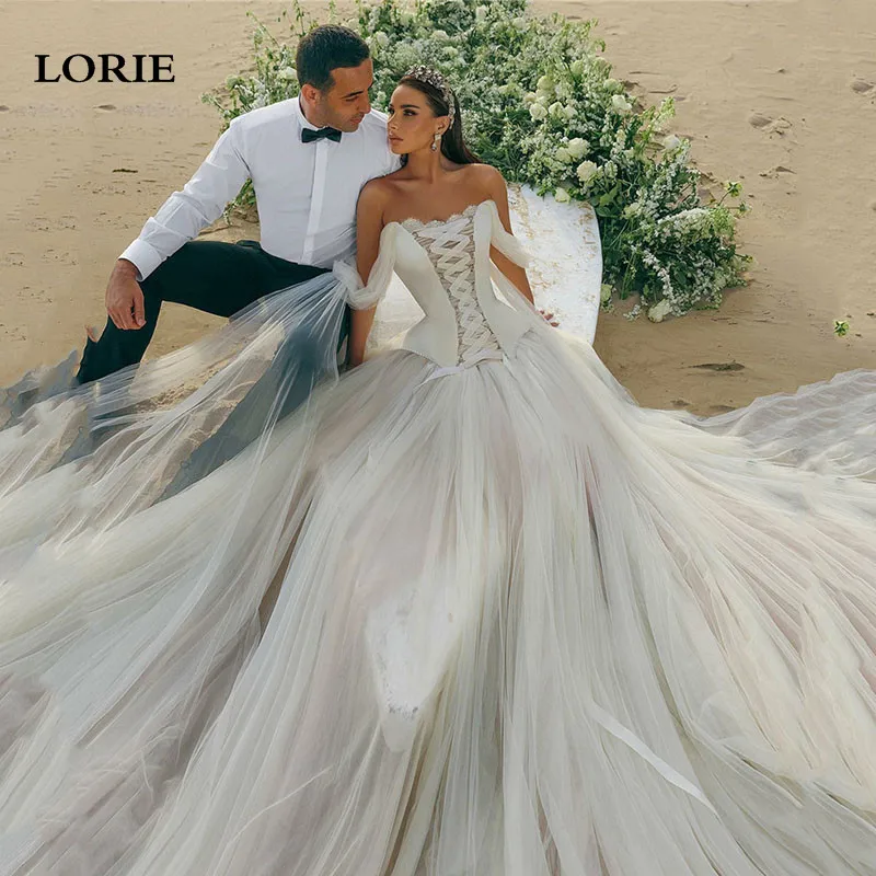 LORIE светильник, свадебные платья из тюля цвета шампанского, трапециевидный сексуальный корсет, платье для невесты, свадебные платья из фатина 2023