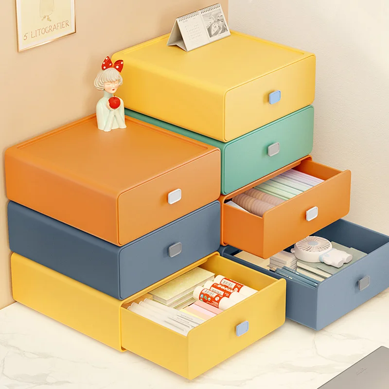 

Drawer Office Accessories Storage Box Makeup Plastic Storage Container Bathroom Storage Colorful Desktop Stackable Organizer