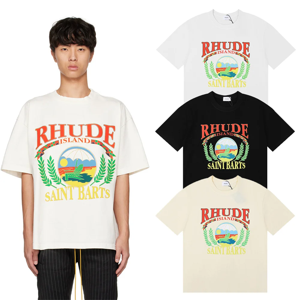 rude New Sunset Beach Alphabet Print T-shirt, men's and women's cotton casual sports short sleeve T-shirt top