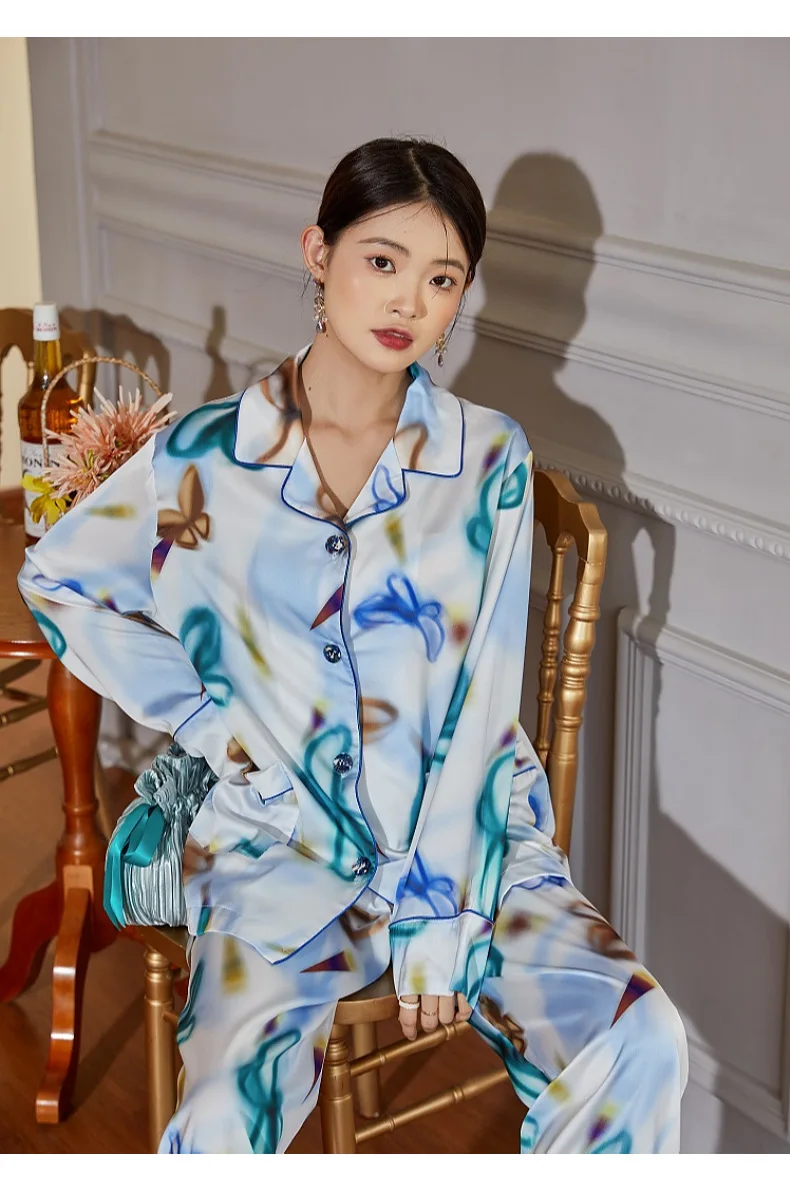 2022 Haiji Sunrise Premium Ice Silk Two-piece Pajamas Women's Suit  silk sleepwear set  pijamas women