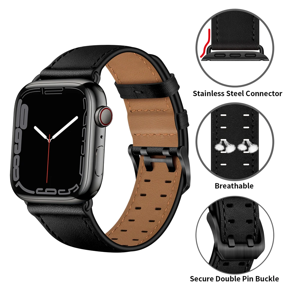 Business Real Leather Bracelet band for Apple Watch SE 7654321 42MM 38MM 44MM 40MM Strap for Smart iWatch 7 Watchband 45mm 41 mm