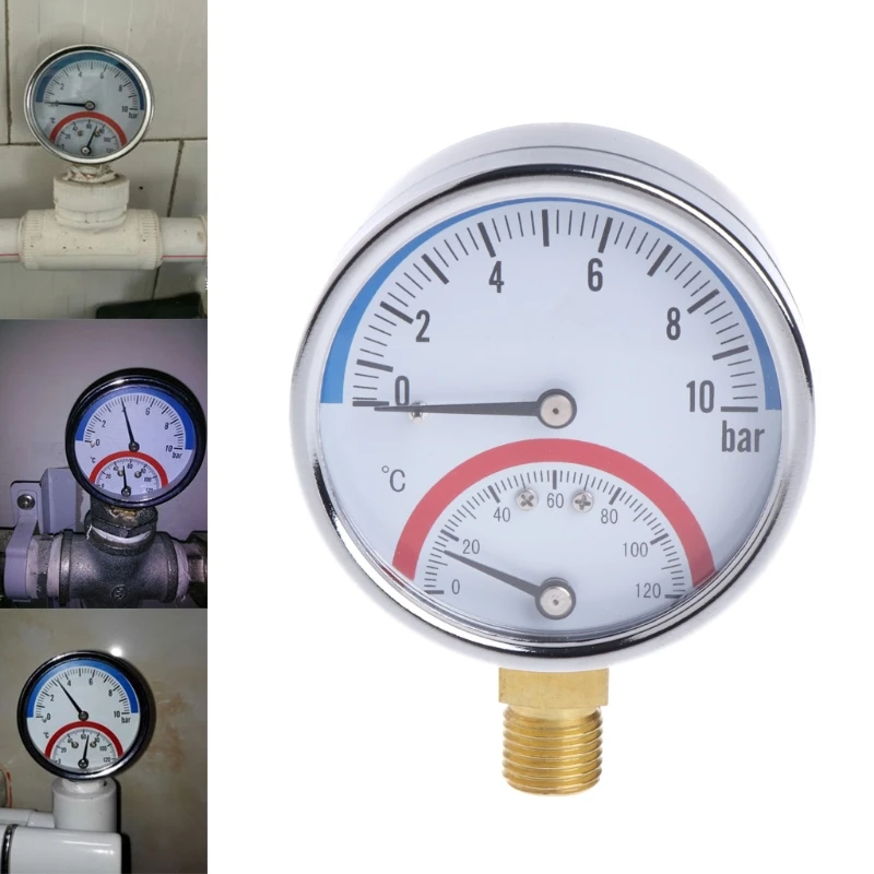 

41QF 10 Bar Temperature Pressure Gauge Meter G1/4 Thread 2 in1 Thermometer Monitor