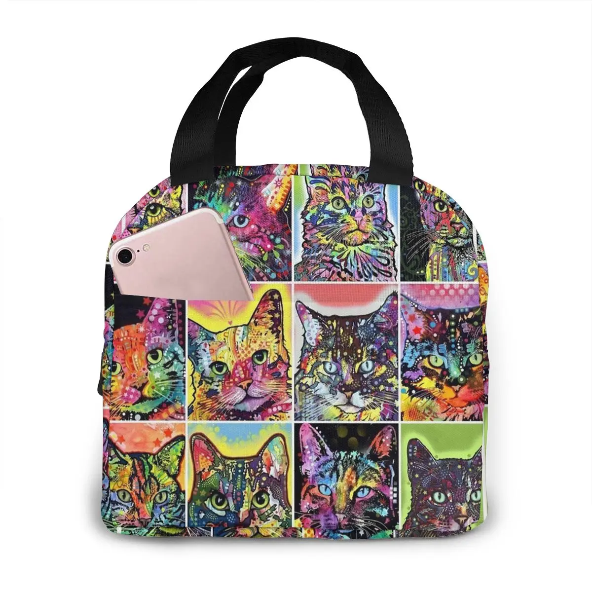 

Lovely Cat Fashion Portable Insulated Canvas Lunch Bag Thermal Food Picnic Lunch Bags for Women Kids Cat Cooler Lunch Box Bag