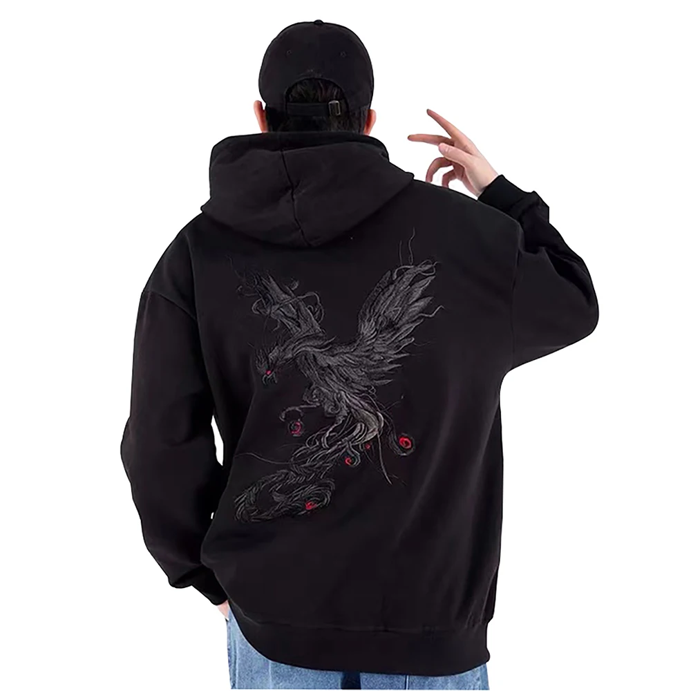 

Japanese Streetwear Hooded Sweatshirt Men Phoenix King Embroidery Hoodie