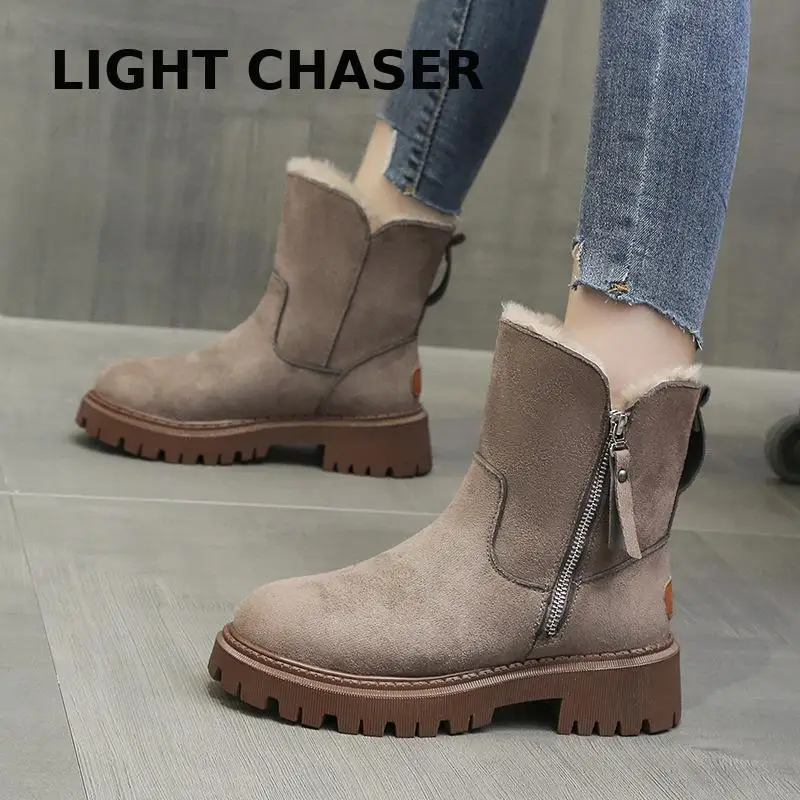 Snow Boots Women's Winter New Velvet Women's Shoes Warm Boots Cotton Shoes Thick Sole Zipper Casual Large Size Women's Boots