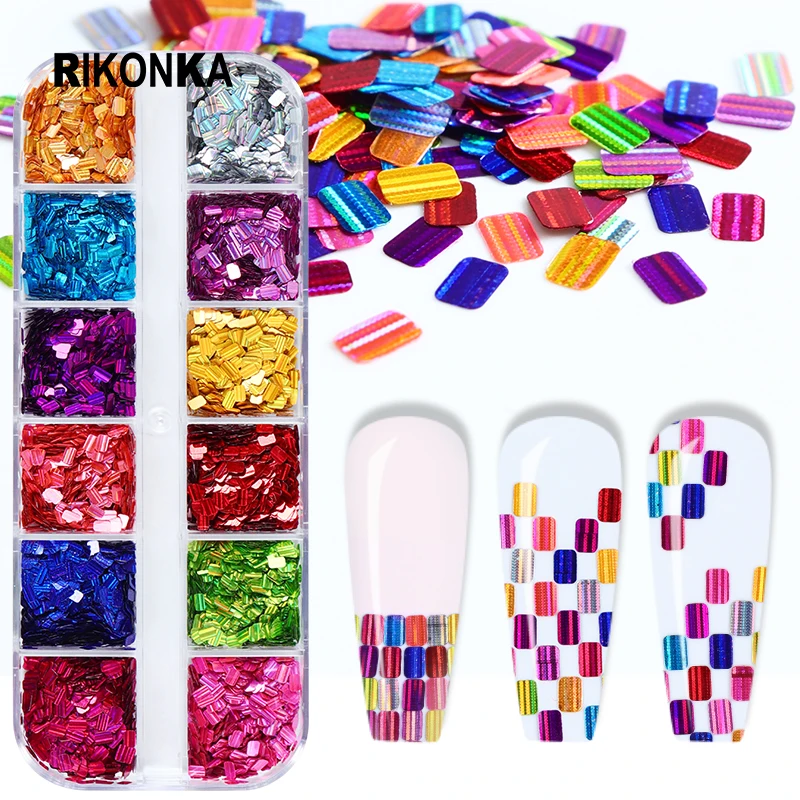 

Holographic Flake Small Square Sequin Nail Charm Colorful Rectangular Slice Decorative Accessory Set Everything for Nails