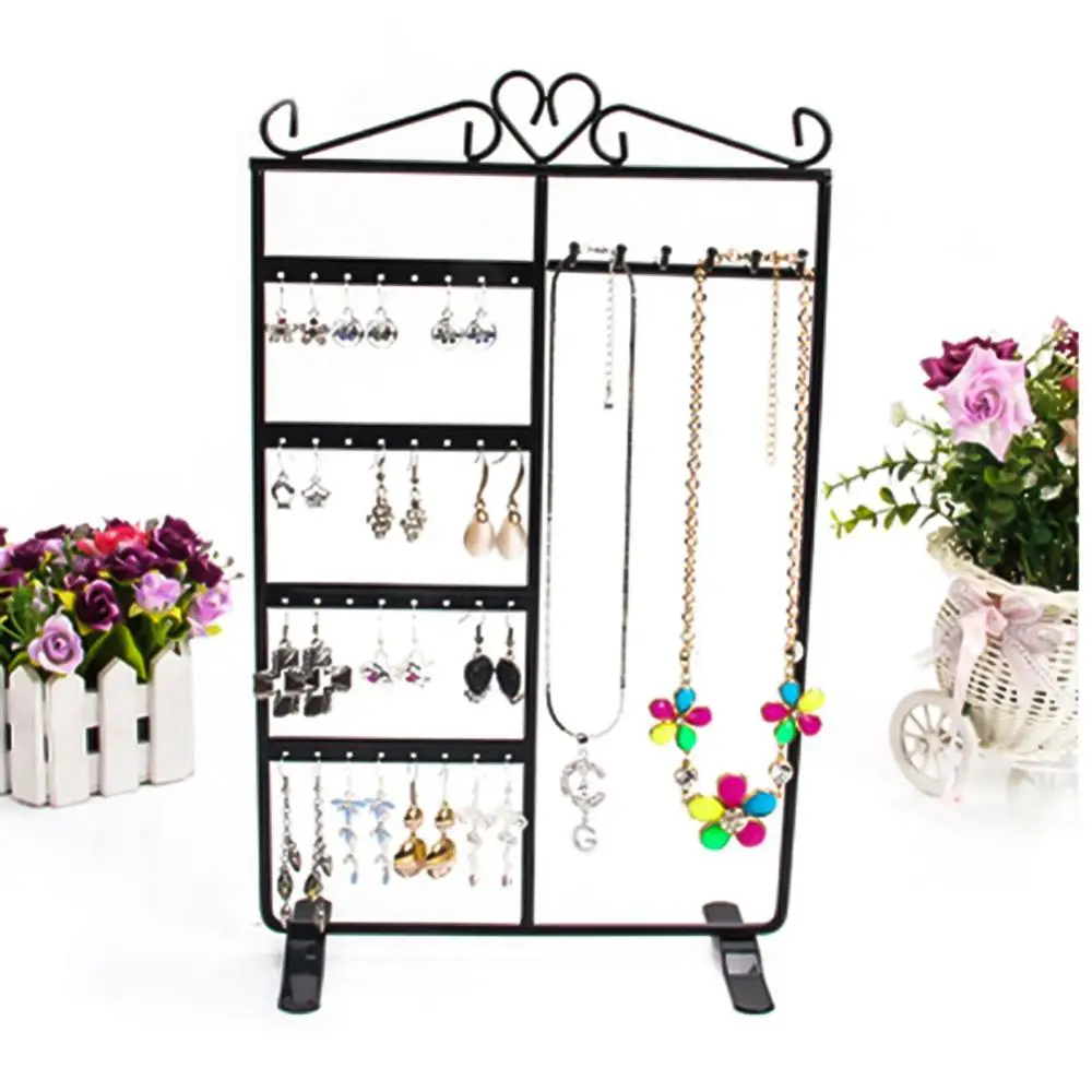 

32 Holes 6 Hooks Jewelry Stand Display and Organizer Necklace Hang Stand Holder 4 Tiers Jewelry Show Rack Organizer