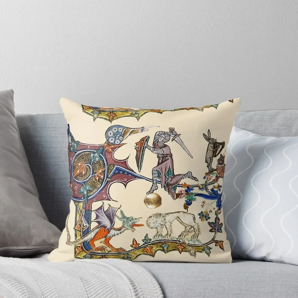 Диванная подушка со странными зверями средневековый рыцарь дракон и лев от Bulgan