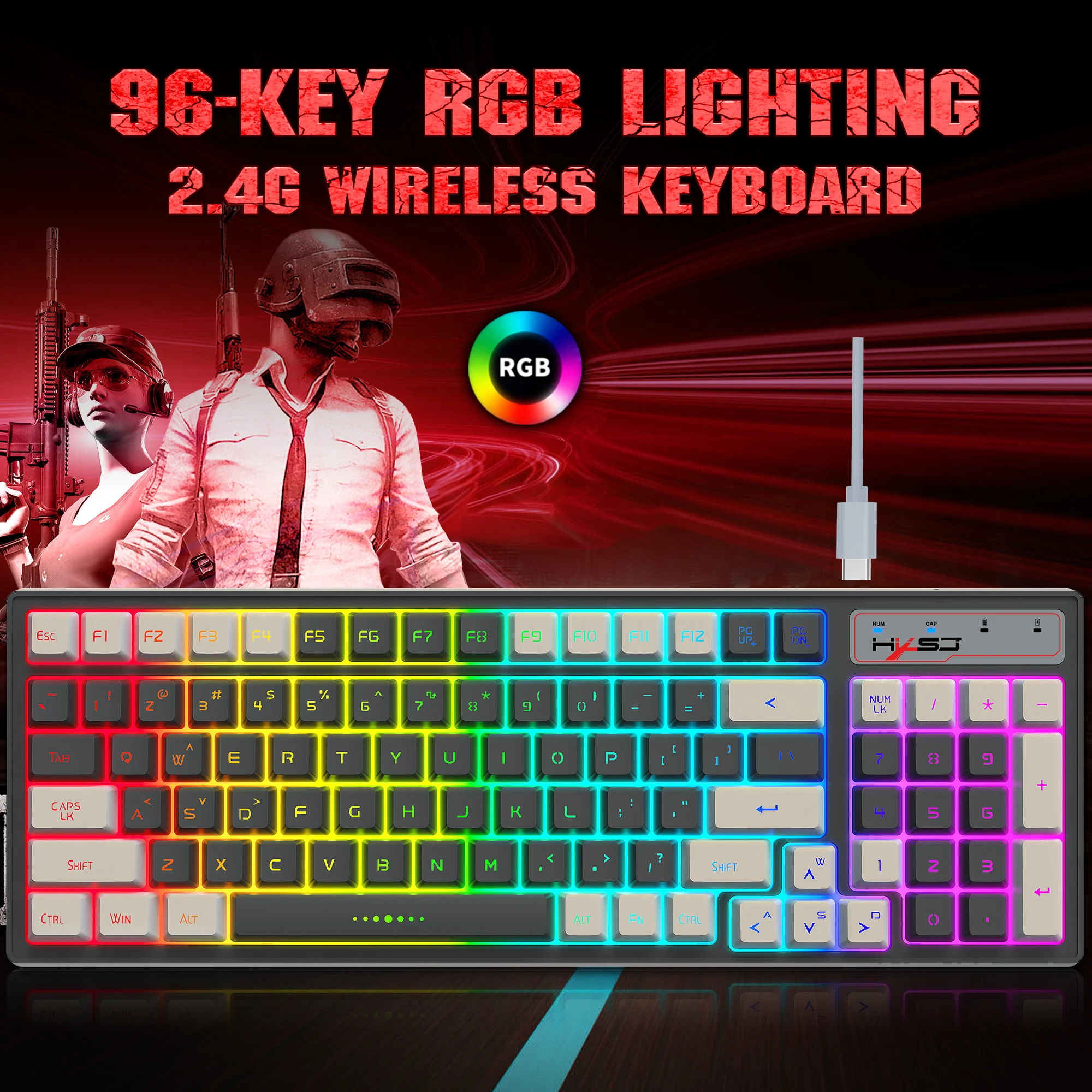 

2.4G Wireless Bluetooth Gaming Keyboard 96 Keys RGB Backlight For Desktop Computer Laptop Office Game Mechanical Keyboard Feel