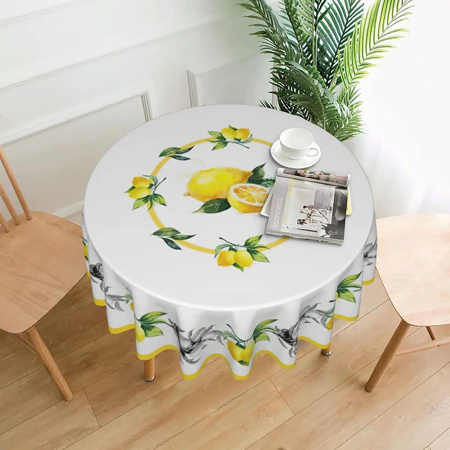 

Yellow Lemon Round Tablecloths, Summer Circular Table Cover Washable Polyester for BBQ, Buffet Table, Parties, Holiday Dinner