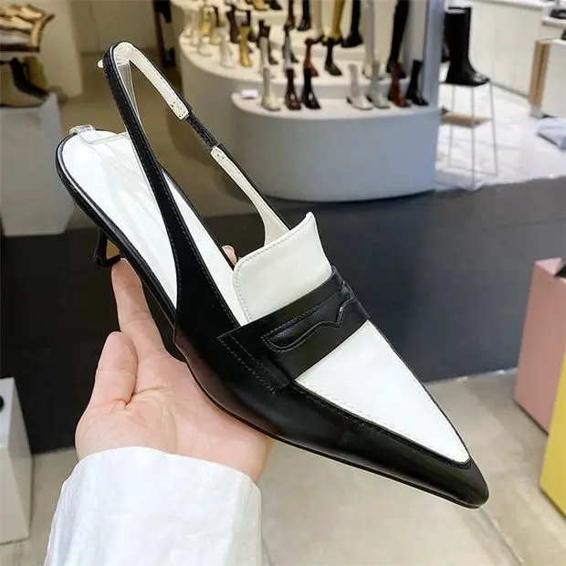 

2022 summer new pointed toe stiletto women's shoes color matching single shoes French retro high heels women's work sandals