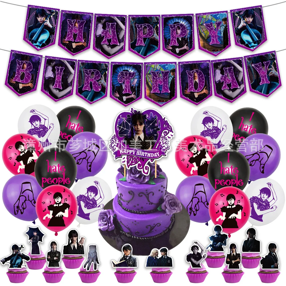 

Wednesday Addams Children's Birthday Party Decoration Banner Tableware Balloon Cake Flags Birthday Party Supplies Site Layout