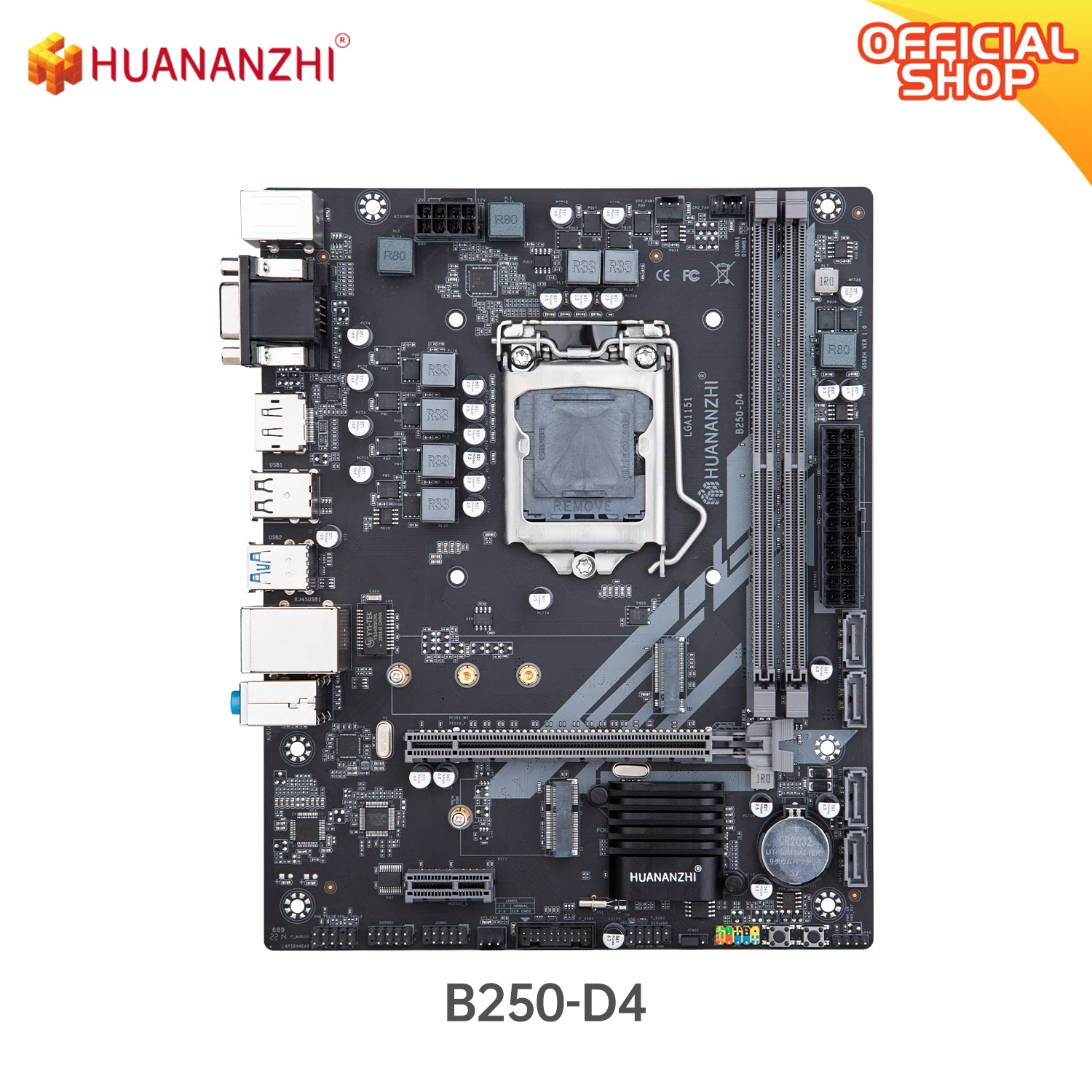 HUANANZHI B250 D4 M-ATX Motherboard Intel LGA 1151 Support 6/7/8/9 generation DDR4 2133/2400/2666MHz 32GB M.2 SATA3 USB3.0 VGA