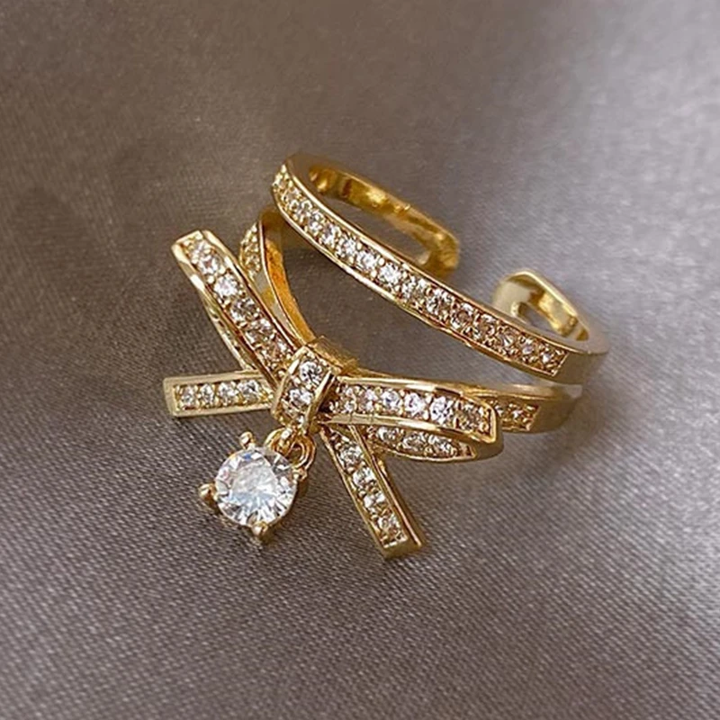 

Роскошные блестящие циркониевые двухслойные кольца для женщин, корейские модные украшения, готическое необычное кольцо для девушек, подар...