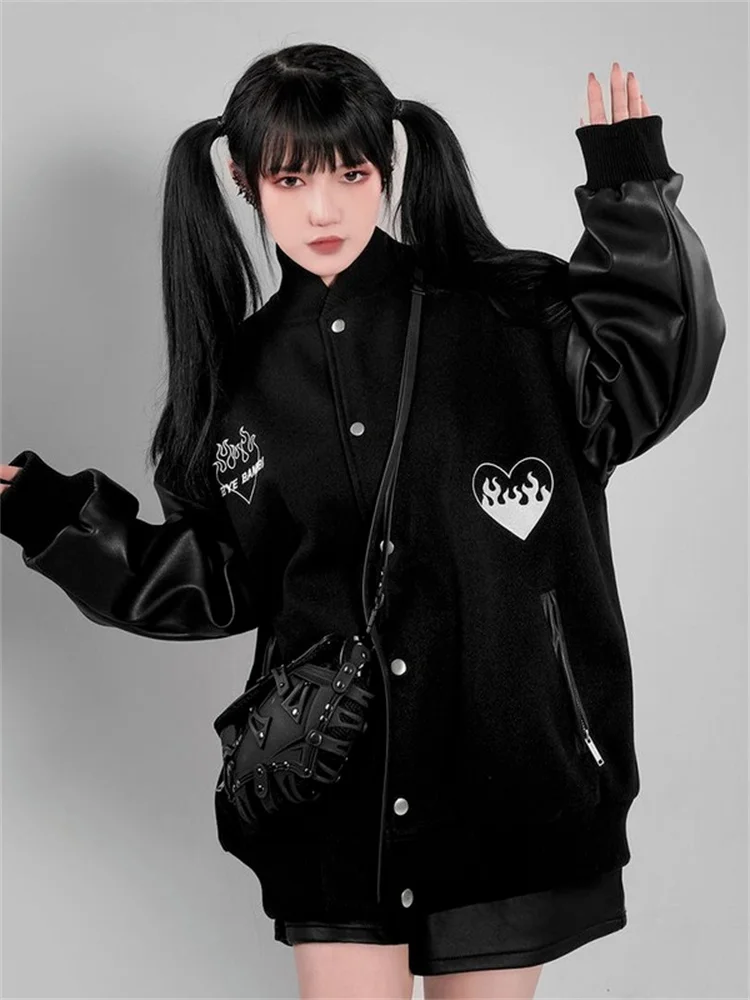 Женская бейсбольная куртка QWEEK готическая Черная большого размера из