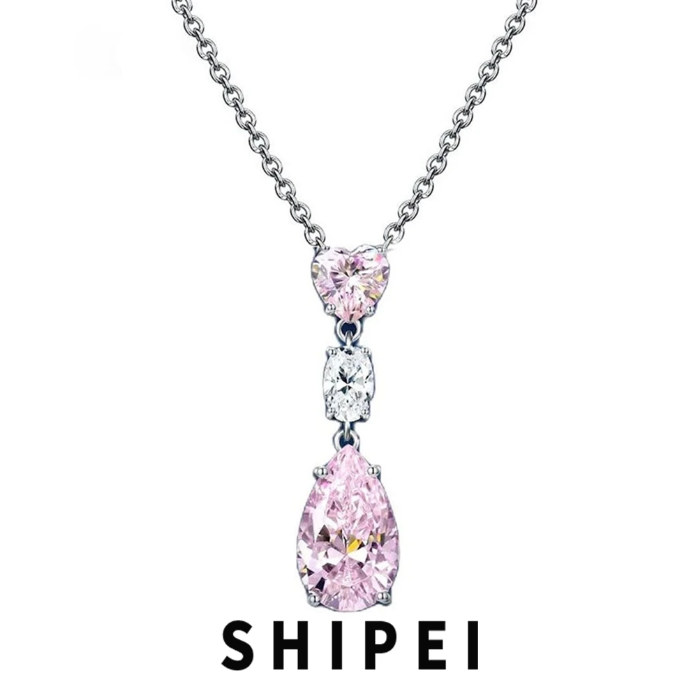 

SHIPEI Solid 925 Sterling Silver Pear 5CT Pink Sapphire Citrine White Sapphire Gemstone Women Necklace Pendant Jewelry Wholesale