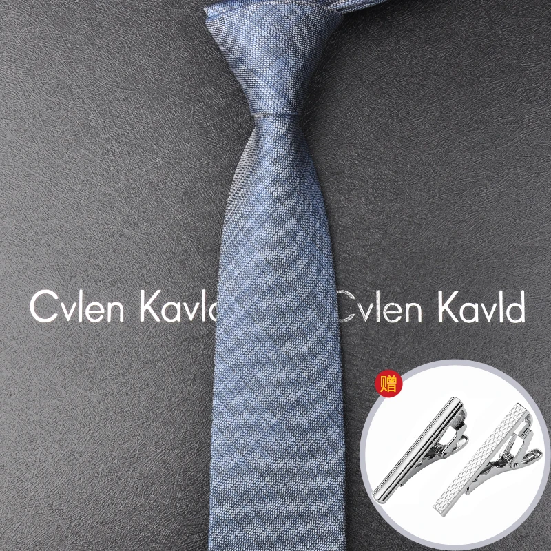 

CK Classic Stripe Formal Tie Men's 100% Silk Business Casual Narrow 6cm High end Fashion Retro Grey Blue