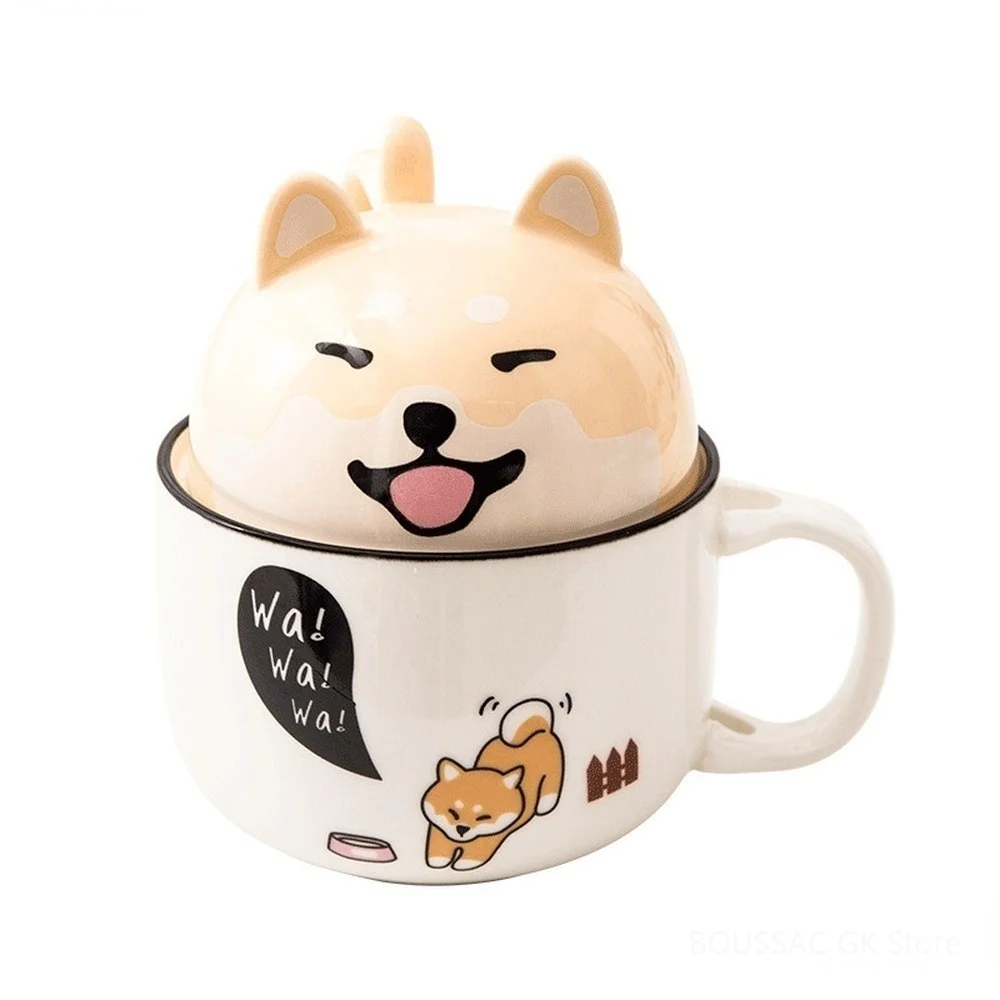 

3D Ceramic Dog Coffee Mugs Fancy Cartoon Tea Cup with Lid and Spoon for Cat Lovers Milk Hot Cold Water Cute Animal Mug Gift Box