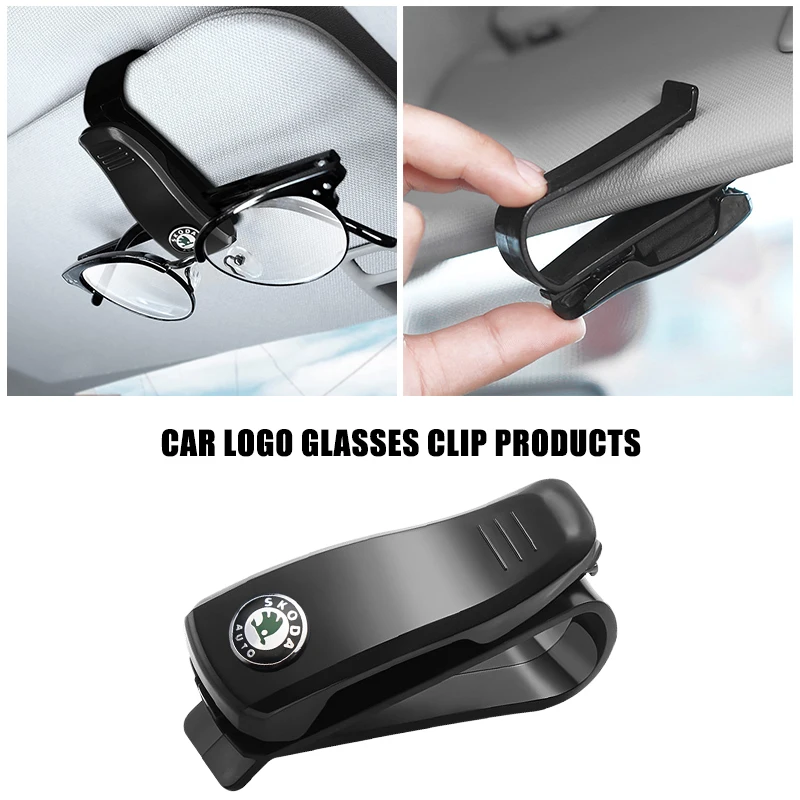 

Universal Sun Visor Car Logo Glasses Case Clip Interior Accessories For Skoda Kamiq Octavia Kodiaq Rapid Superb Fabia Karoq Ect