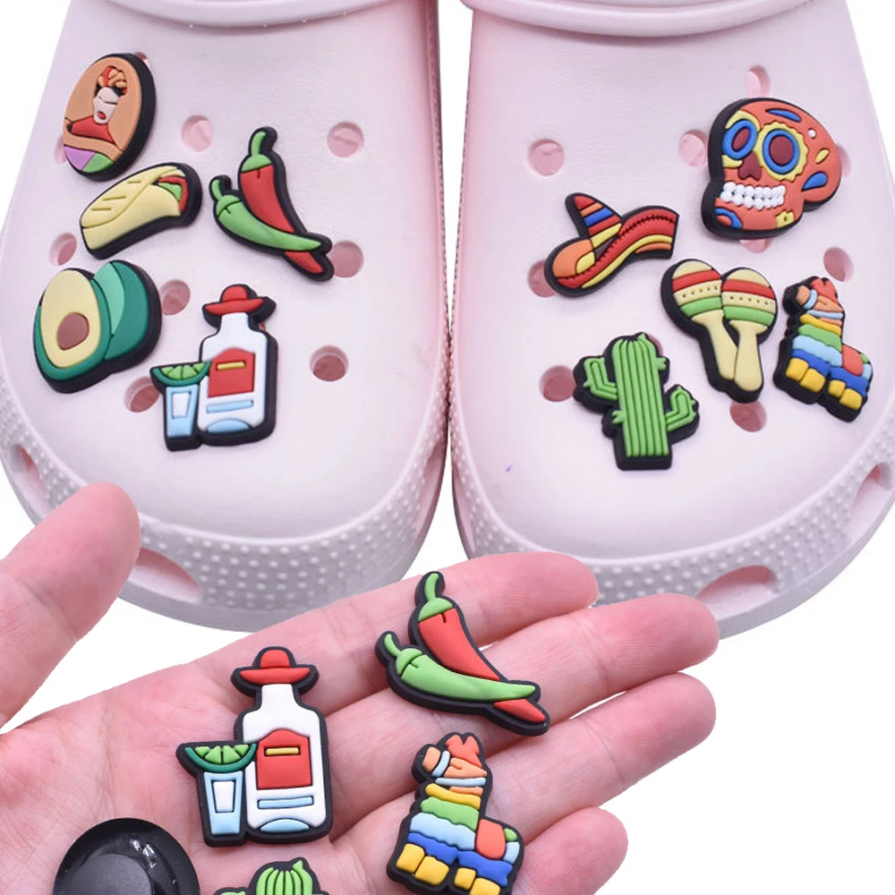 

Wholesale 1pcs PVC Shoe Accessories for Crocs Charms Mexican Badge Women Sandals Buckle Kids Pins Decoration Jeans Men Wristband