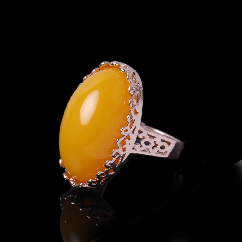 

Natural Baltic Amber Silver Ring Adjustable Mens Women Blood Amber Rings Fashion Jewelry Accessories Gifts Ladies Beeswax Ring