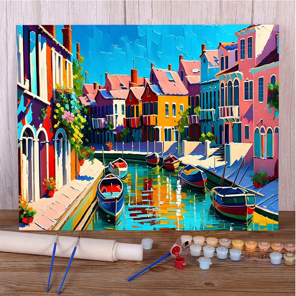 Набор для рисования по номерам на стене с изображением пейзажа дома реке 2024