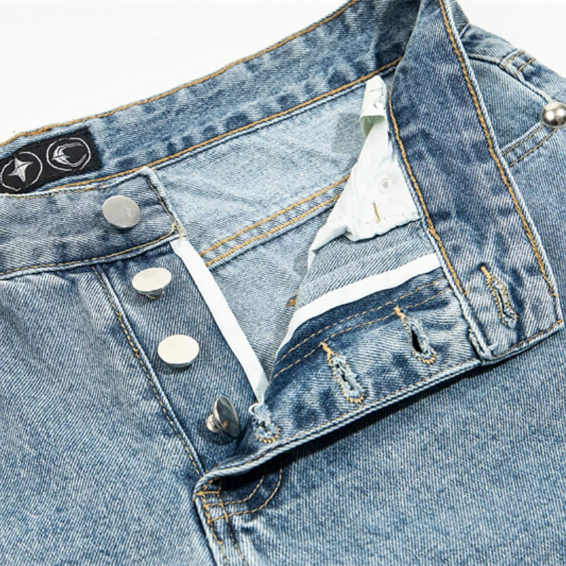 Новые джинсы American High Street THUG CLUB кожаные прямые с вышитым логотипом мужские и