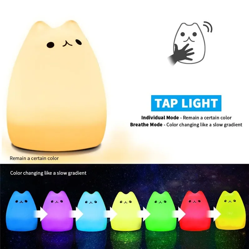 

Креативная силиконовая лампа в виде кошки, 7 цветов, прикосновение к животным, прикроватная лампа для спальни, детский ночник, праздничный подарок, декоративная лампа