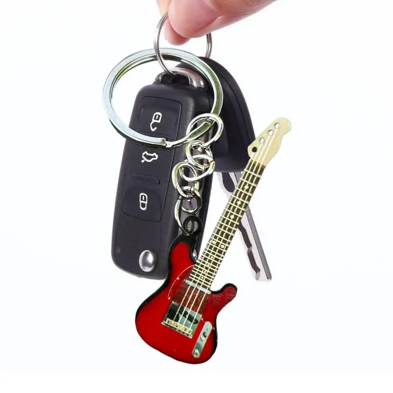 

Key Chain Guitar Stainless Steel Backpack Decoration Guitar Key Pendant Music Ornament Instrument Keychain Mini Guitar Players