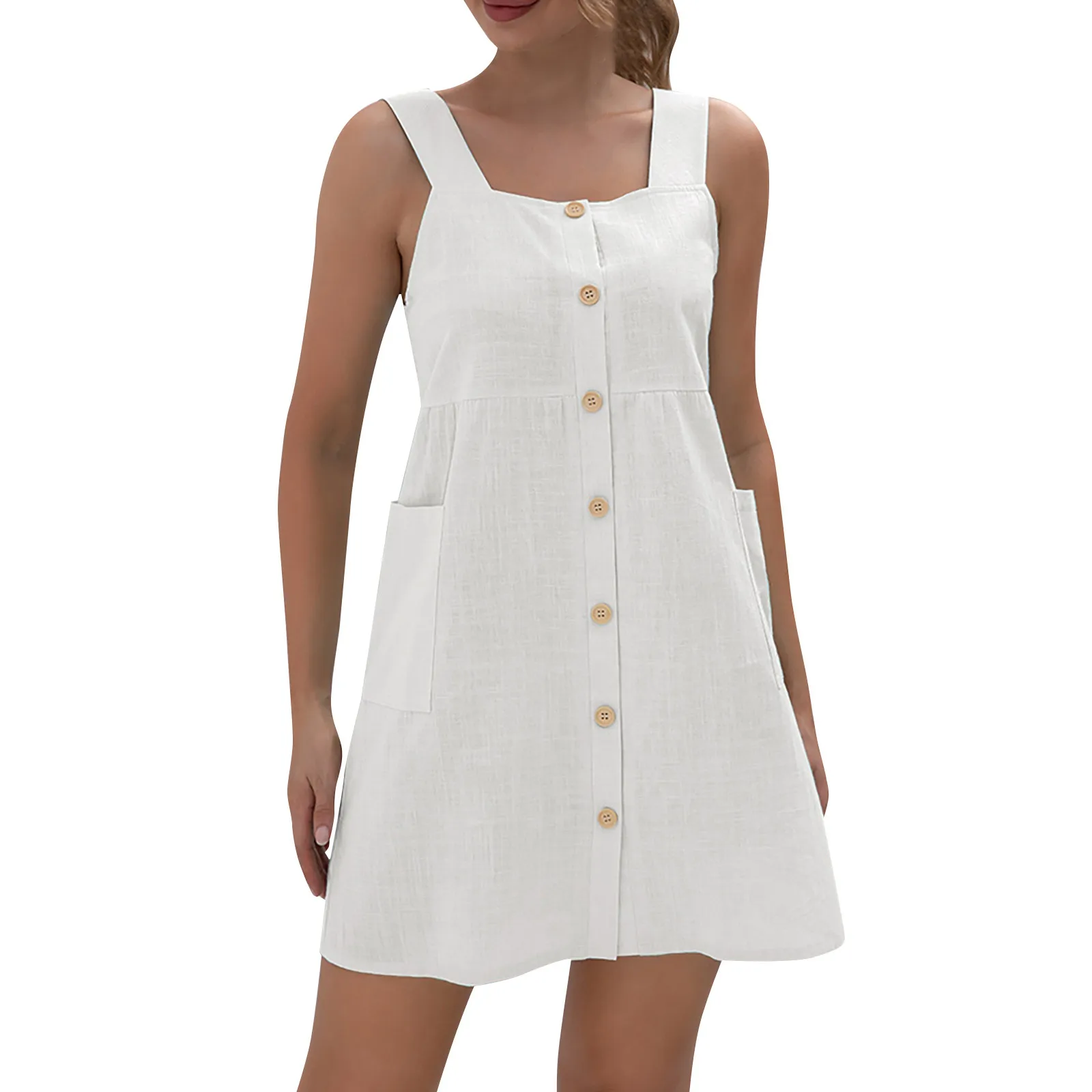 

Senior Dresses for Women Dress For Women Casual Flat Neck Solid Color Sleeveless Botton Strappy Dresses Casual Rose Outfits