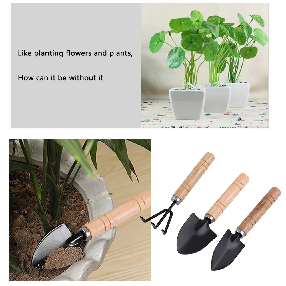 

3pcs/set Mini Shovel Rake Set Bonsai Tools Garden Mini Hand Tool Miniature Planting Kit Children Gardening Supplies Wood Handle