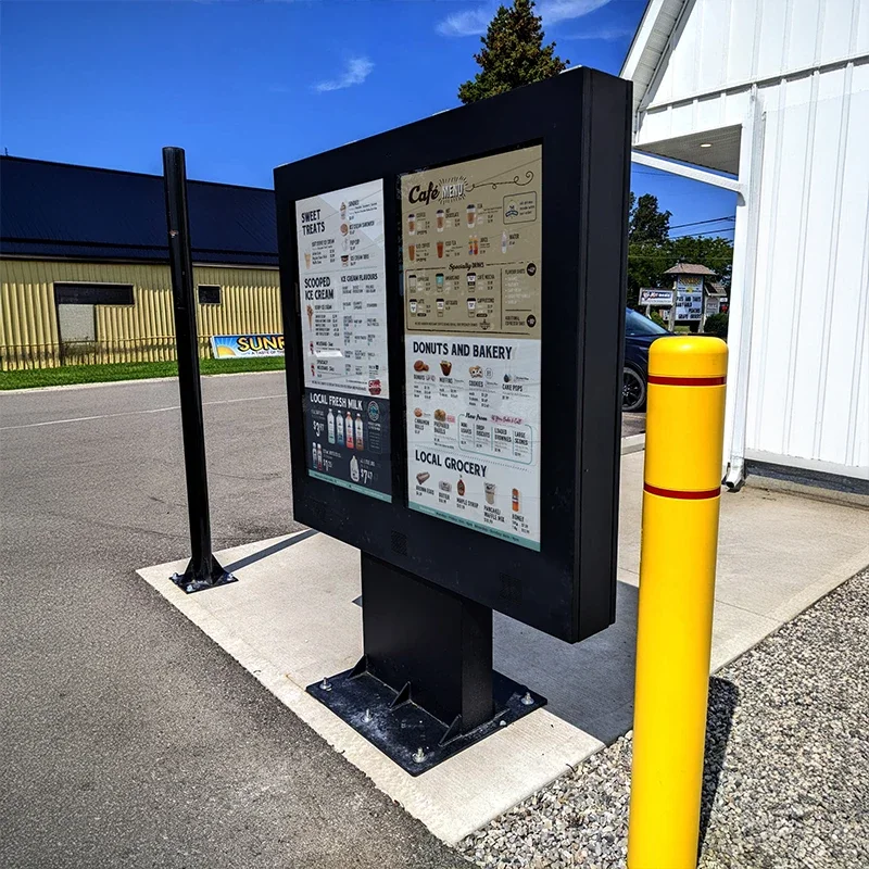 Фото Drive-Thru двойной дисплей меню доска открытый цифровой экран вывески водонепроницаемый ЖК-тотем киоск снаружи через динамик Windows №2