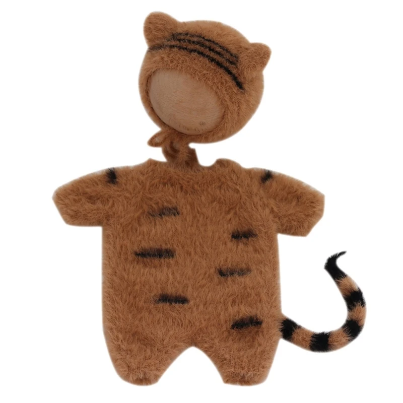 

Newborn Photography Tiger Shape Clothing Hat Jumpsuit Tail Kit Suit Accessory