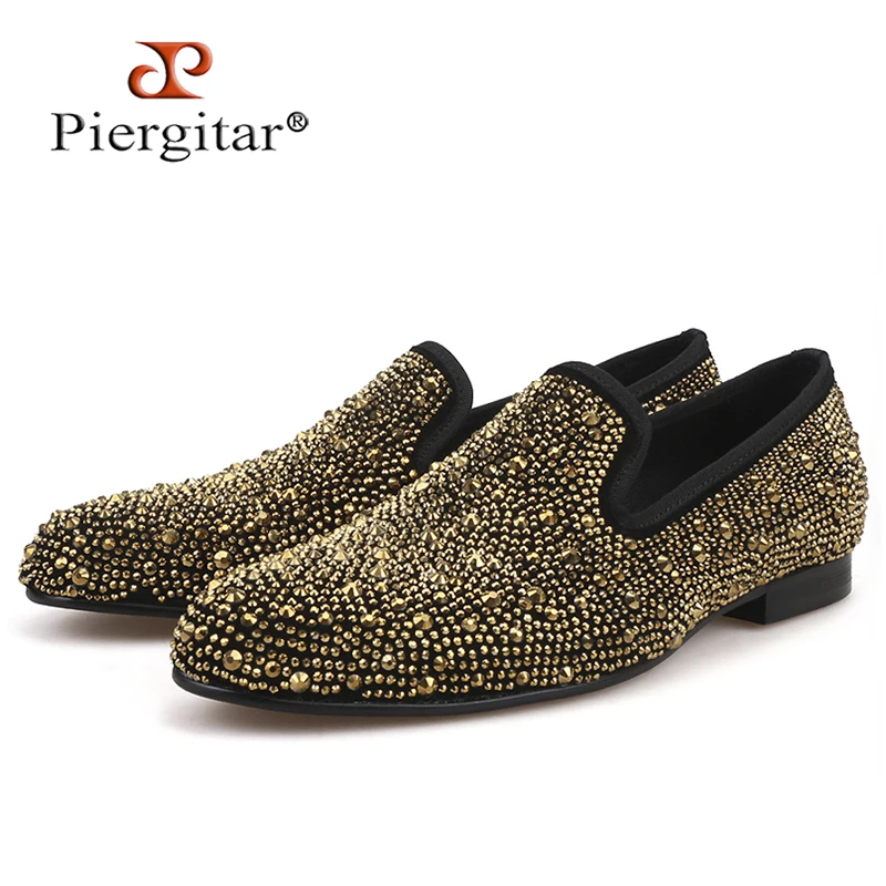 

Luxury Evening Party Gold Crystals Men's Suede Crafted Slip-on Shoes The Focus of Floor Men Loafer for Wedding Prom and Banquet