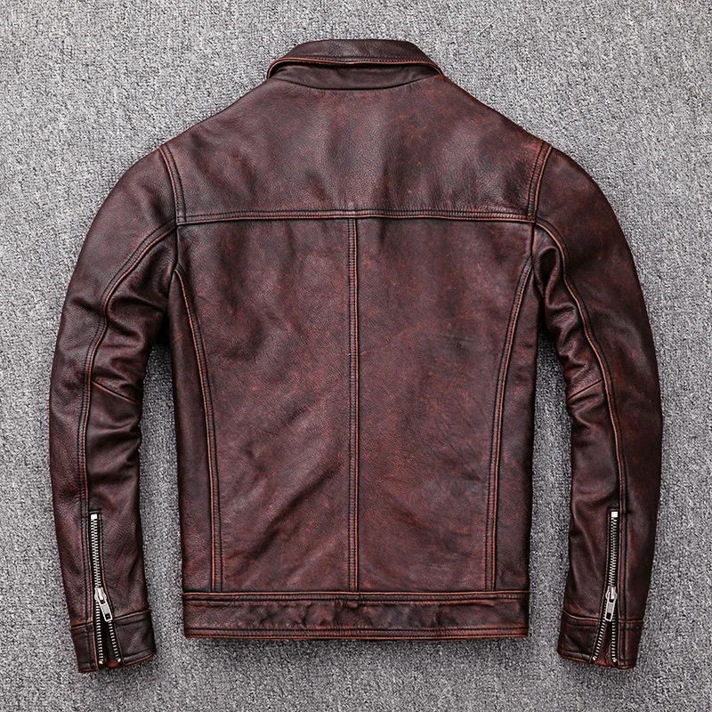 Мужские мотоциклетные куртки из воловьей кожи короткие винтажные приталенные